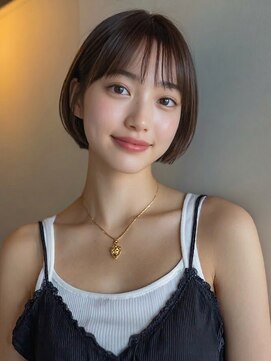 ミツバ(3tuba) 丸みショート 丸みボブ シースルー ブラウンカラー 髪質改善
