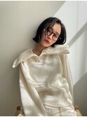 40代50代ホワイトグレージュミニウルフタッセルボブハイライト