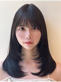 韓国風/透明感カラー/オリーブアッシュ/ぱっつん前髪/小顔カット