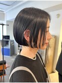 前髪なし顎ラインボブミニボブ黒髪ボブ