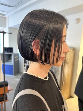 マカロニコースト(macaroni coast) 前髪なし顎ラインボブミニボブ黒髪ボブ