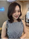 くびれヘア/アプリコットオレンジ/韓国/ブリーチ/レイヤー/横浜