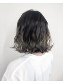 前髪 ネイビー×シルバー グラデーションカラー　小岩