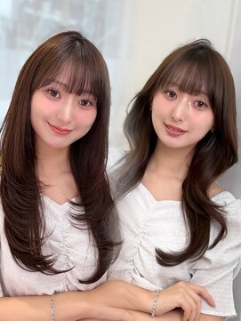 レイリー 原宿 表参道(Rayreee) 小顔韓国風レイヤーカット似合わせぱっつん前髪透明感ベージュ