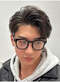 かき上げビジネスセンターパート毛流れニュアンスパーマショート