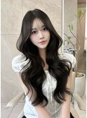 暗めカラーミディアムヘア韓国ヘア