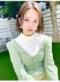 【branch鬼塚】透明感ベージュ、センターパートボブ