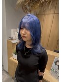 ウルフカット×ハイトーンブルーカラー