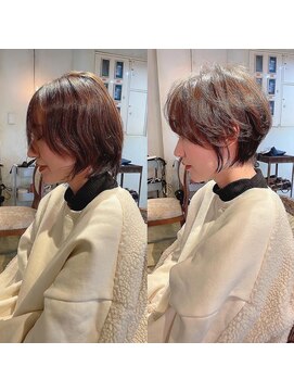 髪質改善と縮毛矯正の専門店 サンティエ(scintiller) 大人綺麗な小顔襟足スッキリショートボブ 30代40代50代