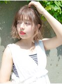 シースルーバング 切りっぱなしボブ アッシュベージュ