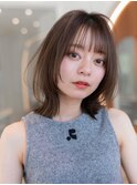 大人かわいい前髪セシルカットココアブラウンフリンジウェーブ