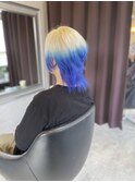 20代30代ハイトーンブルー立体感ブリーチグラデーションカラー
