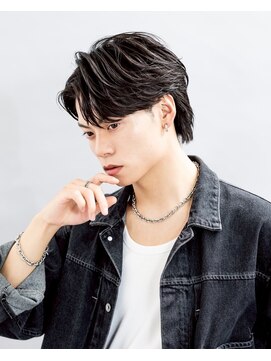 ビカムメンズヘアー 栄店(become men's hair) フェザーパーマ×センターパート黒髪/名古屋/栄