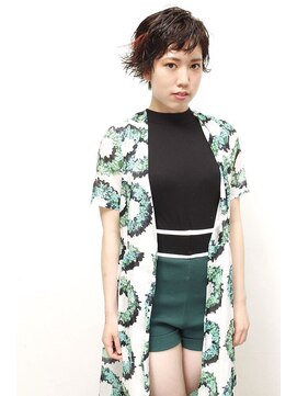 ヘアー アイス ルーチェ(HAIR ICI LUCE) ショートヘア  ウェット  ブラック  オレンジ  ポイントカラー