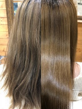 ヘアーアンドライフ シキ(HAIR & LIFE SHIKI)の写真/《古川/縮毛矯正》髪質にあわせた薬剤選定で髪を痛ませずにうるツヤストレートに♪潤いのある美髪に＊