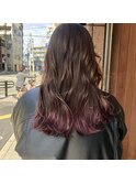 毛先にポイントピンクの春カラー