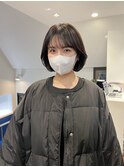 韓国風ボブ　前髪カット　ブラウンベージュカラー