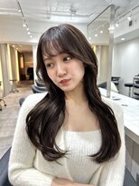 前髪あり韓国美髪エアリーロングピンクブラウン切りっぱなしボブ