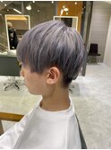 アッシュブラックツーブロックマッシュショートウルフハイライト