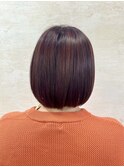 赤み暖色系/艶カラー丸み長めボブ