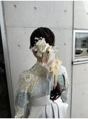 和装ヘアセットリボンアレンジローポニーテール卒業式