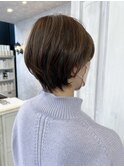 福山市美容室Caary人気 透明感グレージュふんわりショートヘア
