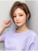 耳かけショートボブ似合わせカット30代40代チェリーブラウン
