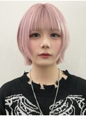 渋谷ブリーチカラータッセルボブ顔周りレイヤー切りっぱなしボブ