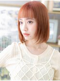 アプリコットオレンジ小顔切りっぱなしボブTc4川口10代20代30代