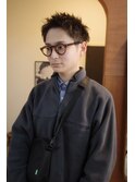 メンズスパイキーショート刈り上げブラウンカラー眉毛カット岡山