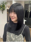 黒髪質改善ストレートブルーブラック小顔前髪オリーブグレー