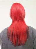 レッドカラー赤系カラーウルフカットクラゲカット