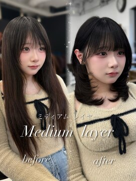 ハピネス 梅田茶屋町店(HAPPINESS) ミディアムレイヤー/顔まわり/ハイレイヤー/レイヤー/韓国ヘア