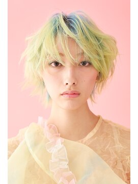 オブヘアーギンザ(Of HAIR GINZA) ペールブルー×ライムグリーン☆ルーツカラー