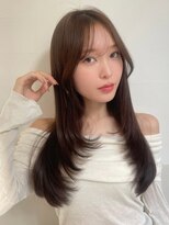 ハニー 町田(HONEY)&nbsp;シースルーバング　エレガントレイヤー　オリーブベージュ