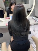 ★丸型逆三角ホワイトグレージュデジタルパーマチェリーブラウン