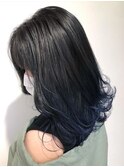 グレージュ×裾カラーブルー