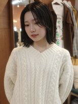 チャプター 問屋町(chapter) ケアカラー艶黒髪パツっと切りっぱなしボブ顔まわりレイヤー