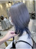 ウルフ×シルバー　ネイビーブルーインナーカラー