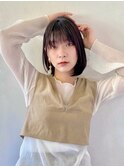 暗髪/黒髪ボブ/内巻きワンカール/前下がりボブ/ミディアムヘア