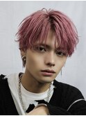 メンズヘアベージュピンクセンターパートメンズカラー