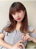 シャギーレイヤーロング韓国ワンホンヘアシースルーぱっつん前髪