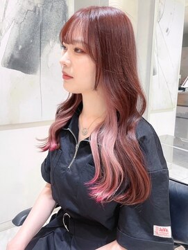 ヘアサロン ガリカ 表参道(hair salon Gallica) 【田中杏実】モテ髪ピーチピンク/暖色系カラー/インナーカラー