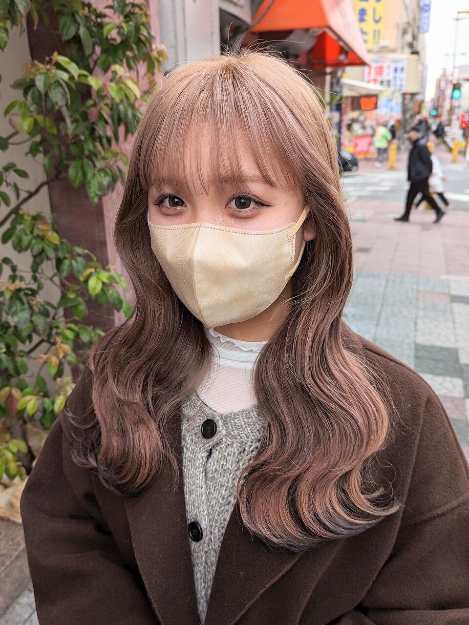 ミルクティーベージュ#裾カラーブラック#波巻き# フルバング