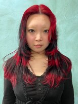 カー(KAH)&nbsp;デザインカラー　しましま　シマシマ　赤　黒　ブリーチ