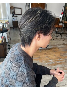 セットアップ 岡山北長瀬店(SET-UP) 透明感細めハイライトメンズウルフショートセンター