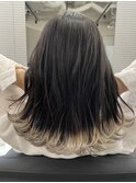 裾カラーホワイト/外はねミディ/ホワイトベージュ