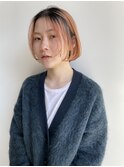 大人可愛いピンクベージュダブルカラーくびれボブ透明感小顔