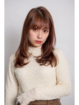 ルフュージュ バイ プロデュース 相模大野店(Refuge by Produce) レイヤーカット/重めバング/アプリコットベージュ