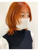 オレンジ×ウルフカット